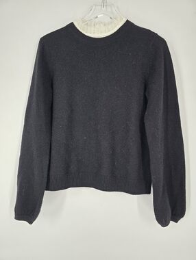 Joie Black Wool Cashmere Blend Long Sleeve Sweater Lace Trim Collar Size M